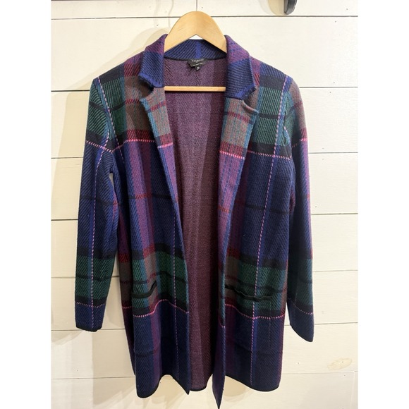 Talbots Sweaters - Talbots Weekend Plaid Cardigan Sweater Jacket Merino Wool Open Front Medium Pet‎